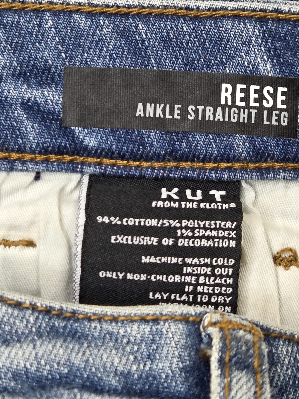 Kut from the Kloth Reese Ankle Straight Leg Pearl Distressed Jeans 6 Blue - Picture 5 of 6